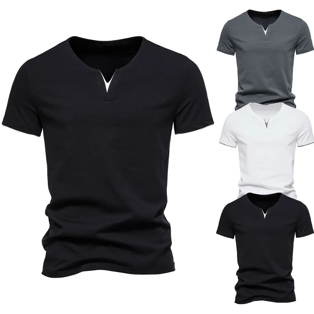 Men's V-neck Cotton T-shirts for Men Summer Casual Slim Fit Short-sleeved T-shirt Hawaiian Men Clothing…