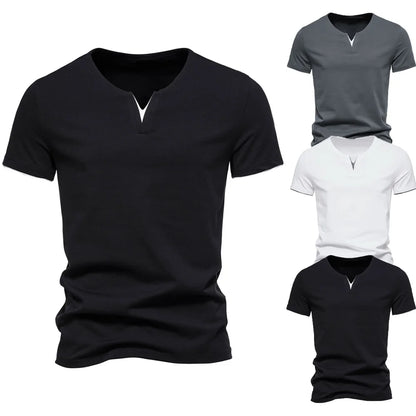 Men's V-neck Cotton T-shirts for Men Summer Casual Slim Fit Short-sleeved T-shirt Hawaiian Men Clothing…