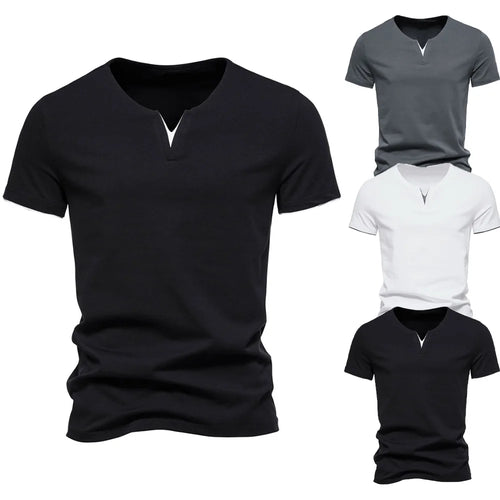Men's V-neck Cotton T-shirts for Men Summer Casual Slim Fit Short-sleeved T-shirt Hawaiian Men Clothing…