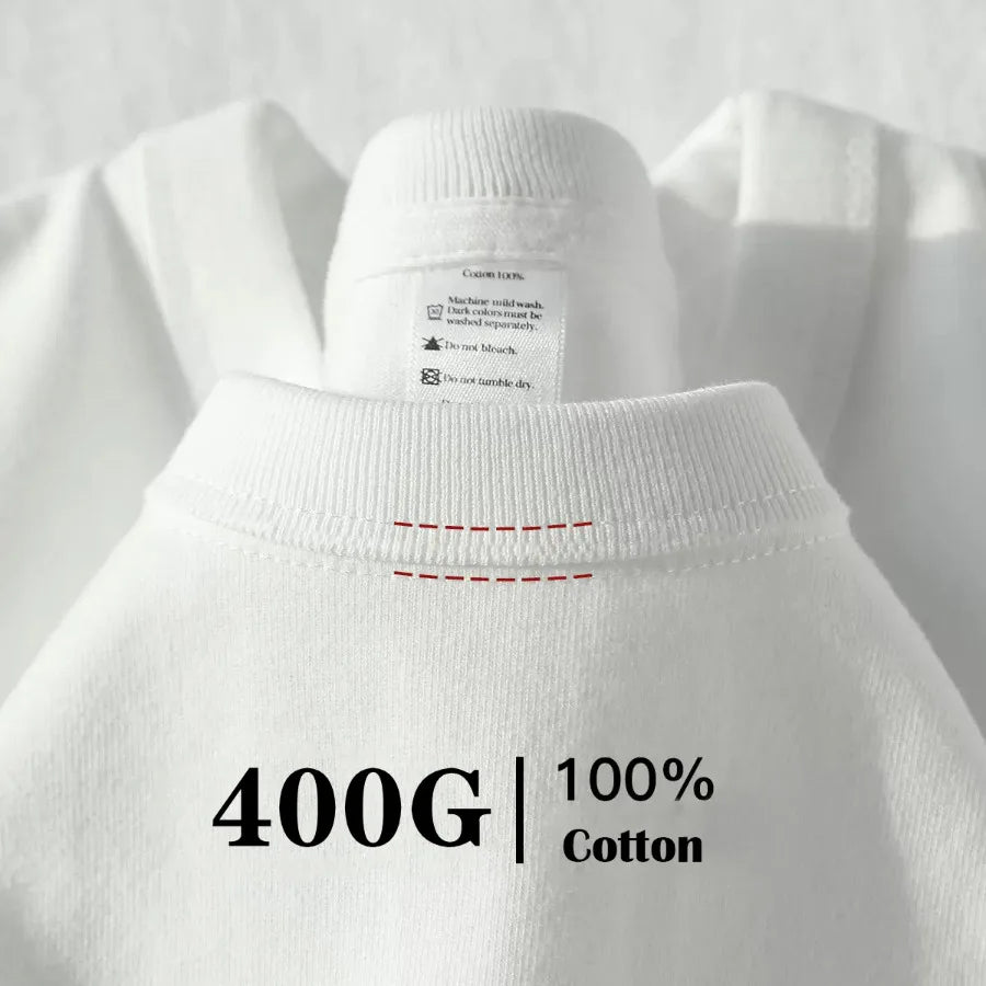 400gsm High Qualtity Oversized Heavy Weight T-shirt for Men Short Sleeve Tee Cotton Solid Color Trend Le…