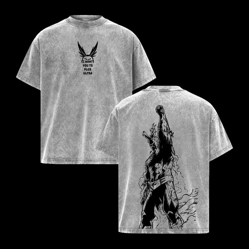 Anime My Hero Academia All Might Print T Shirt Men Short Sleeve Clothing Casual Cotton Tshirt Retro Wash…