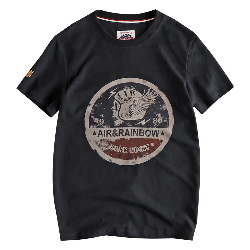 Summer New American Retro Short-sleeved O-neck Skull Printed T-shirt Men's Fashion Simple 100% Cotton Wa… - product view 5
