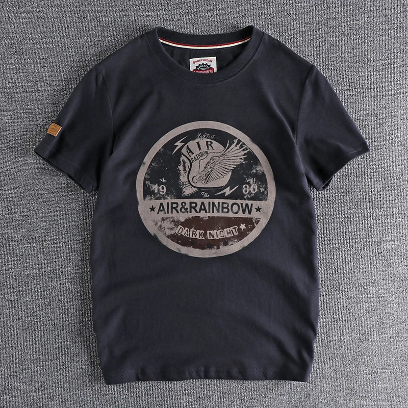 Summer New American Retro Short-sleeved O-neck Skull Printed T-shirt Men's Fashion Simple 100% Cotton Wa… - product view 3